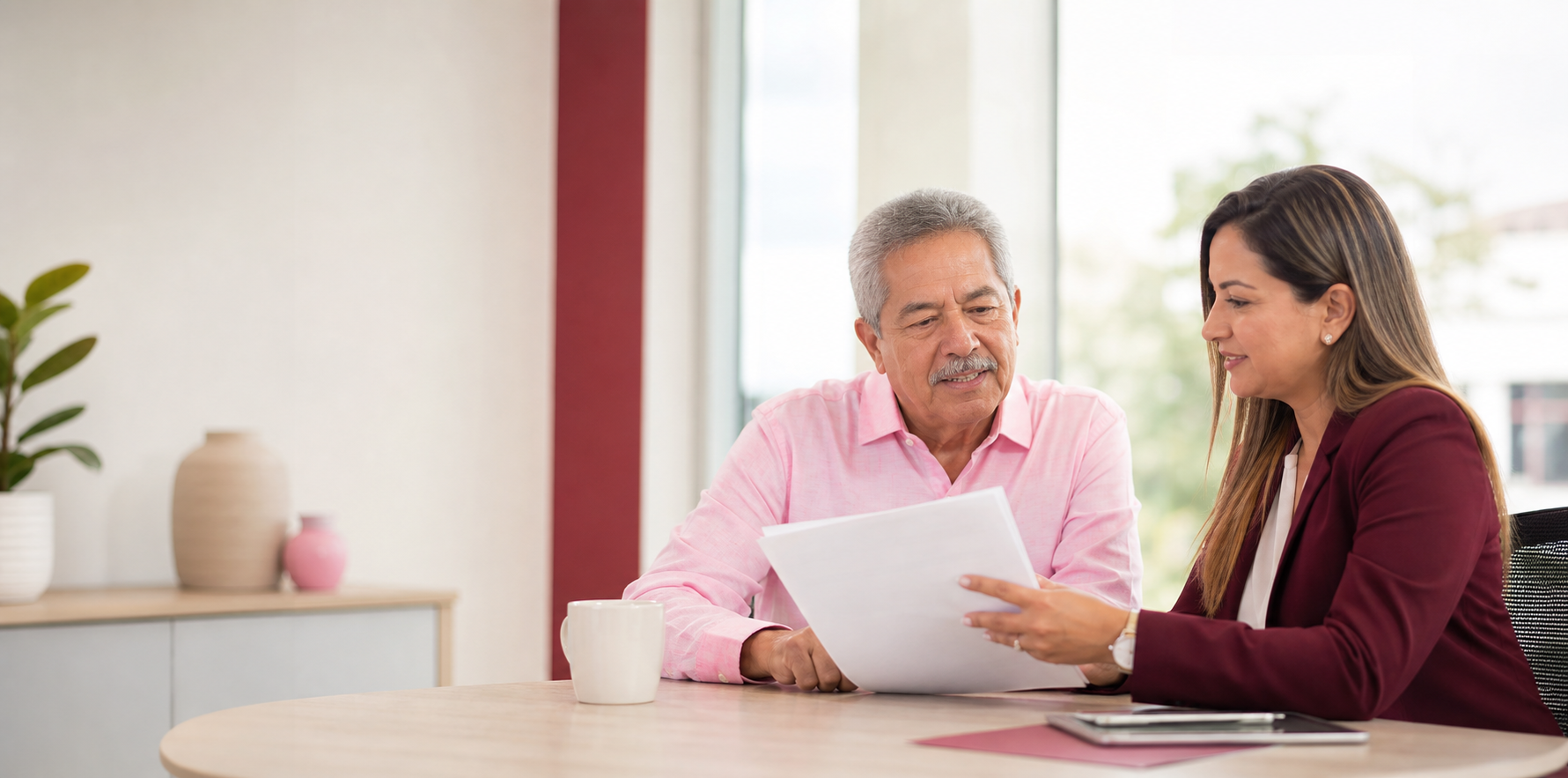Pensionado conversando con una asesora financiera de Findescol